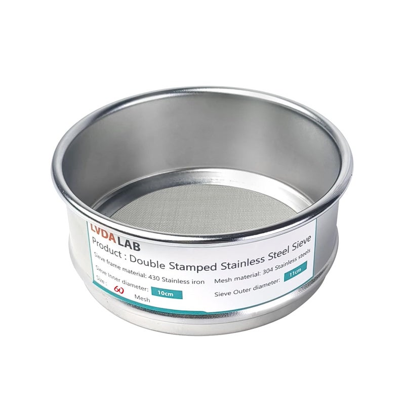 LVDALAB 304 Stainless Steel Mesh Lab Sieve, 60 Mesh (0.3mm) Aperture Test Sieve, 4inch(10cm) Economy Standard Analysis Sample Test Sieves for Industrial Laboratory Homes - Image 1